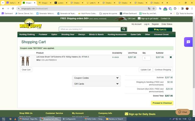 Wing Supply checkout page showing Wing Supply coupon code box | Screenshot taken by SimplyCodes community member on Dec 27, 2023