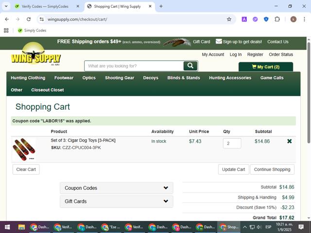 Wing Supply checkout page showing Wing Supply coupon code box | Screenshot taken by SimplyCodes community member on Sep 1, 2025