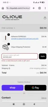 WinkClique coupon verification screenshot