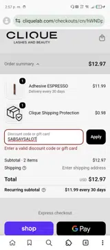 WinkClique coupon verification screenshot