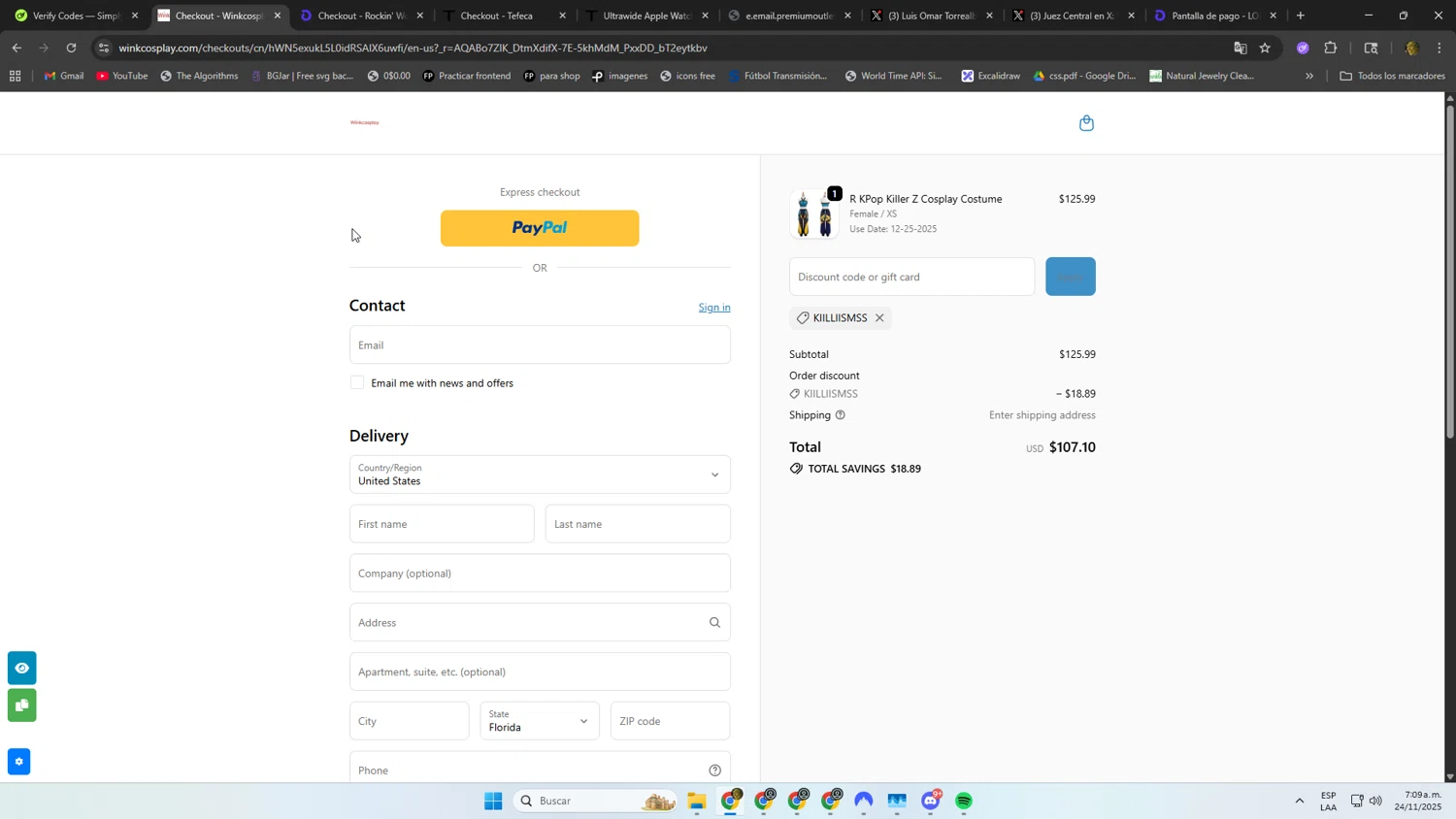 Winkcosplay promo code screenshot showing code kiilliismss applied at Winkcosplay checkout page. Uploaded by SimplyCodes community member SOOOOOOOOOOOOOOOOOOOOOOO on Nov 24, 2025