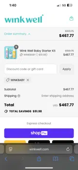 WINKBABY coupon verification screenshot