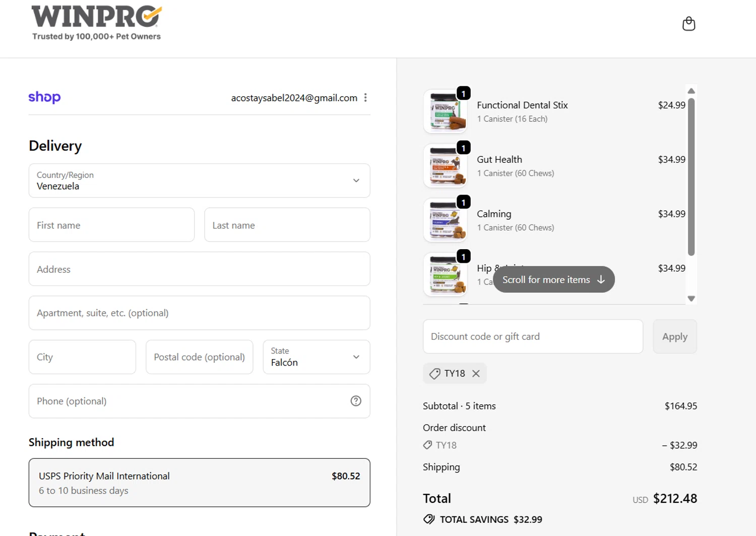 Winpro discount code screenshot showing code Ty18 applied at Winpro checkout page. Uploaded by SimplyCodes community member Gray_75 on Sep 20, 2025