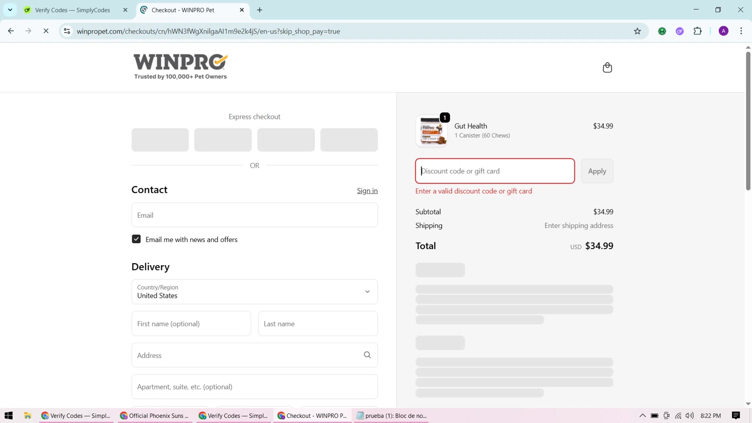 Winpro discount code screenshot showing code TAKE20OFF applied at Winpro checkout page. Uploaded by SimplyCodes community member CashChaser7272 on Oct 3, 2025