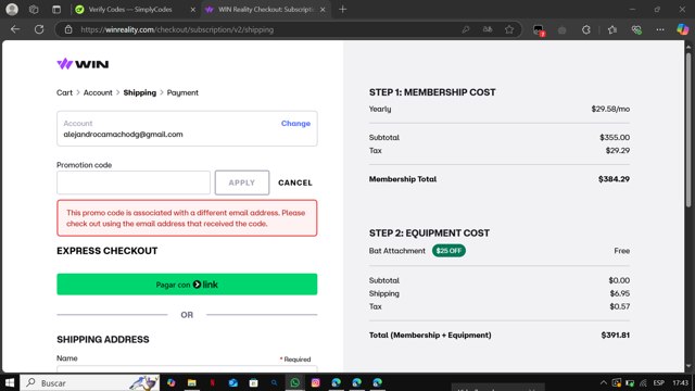 WIN Reality checkout page showing WIN Reality promo code box | Screenshot taken by SimplyCodes community member on Mar 28, 2025