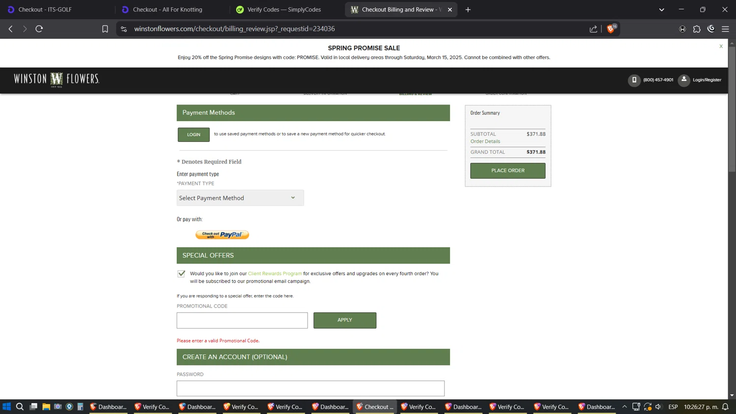 Winston Flowers promo code screenshot showing code FRESH20 applied at Winston Flowers checkout page. Uploaded by SimplyCodes community member Shizuku on Mar 13, 2025