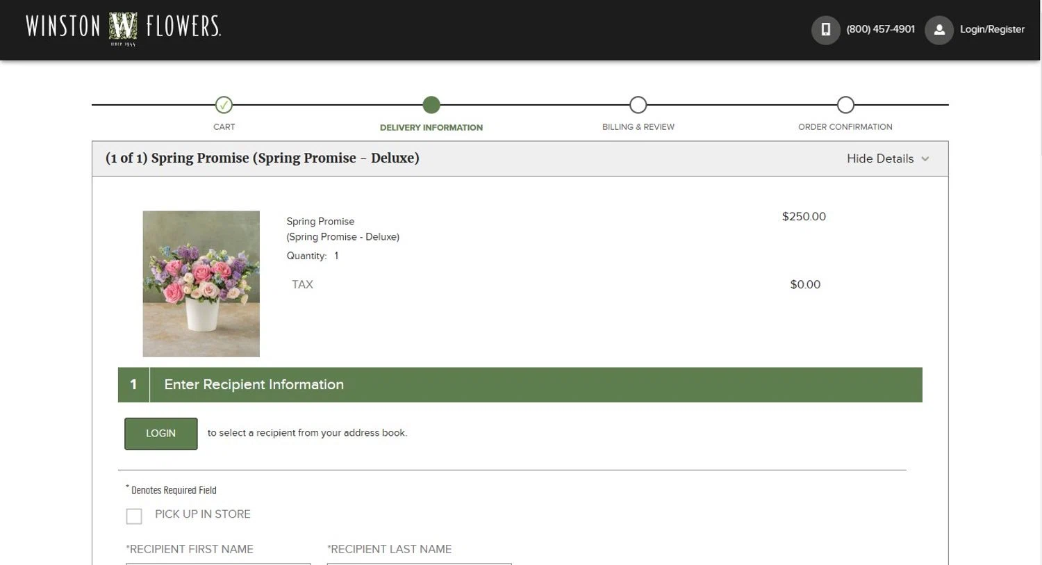 Winston Flowers promo code screenshot showing code WARMUP applied at Winston Flowers checkout page. Uploaded by SimplyCodes community member SilverTracker8198 on Mar 5, 2025
