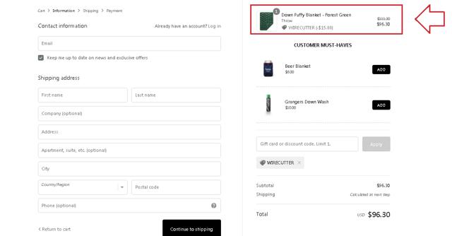 Wirecutter checkout page showing Wirecutter promo code box | Screenshot taken by SimplyCodes community member on May 7, 2020