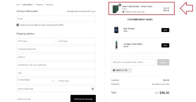 Wirecutter checkout page showing Wirecutter promo code box | Screenshot taken by SimplyCodes community member on May 7, 2020