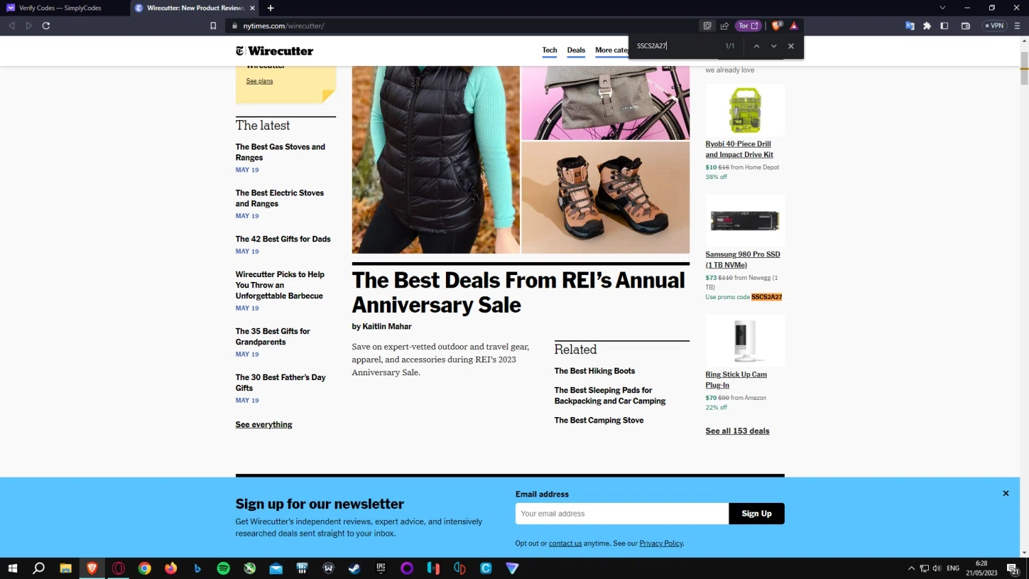 Wirecutter checkout page showing Wirecutter promo code box | Screenshot taken by SimplyCodes community member on May 21, 2023