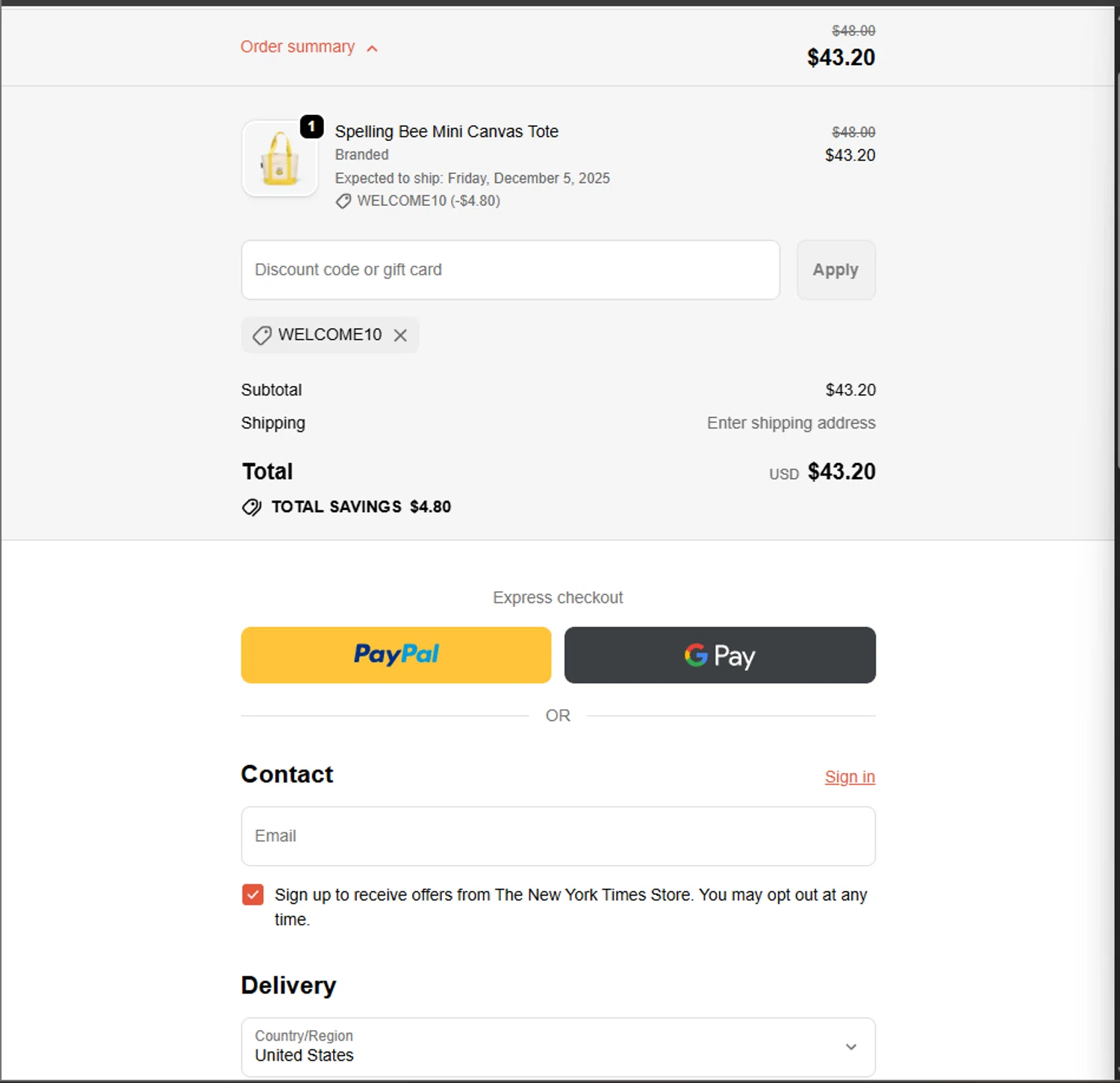 Wirecutter promo code screenshot showing code WELCOME10 applied at Wirecutter checkout page. Uploaded by SimplyCodes community member PillarsofCreation on Dec 26, 2025