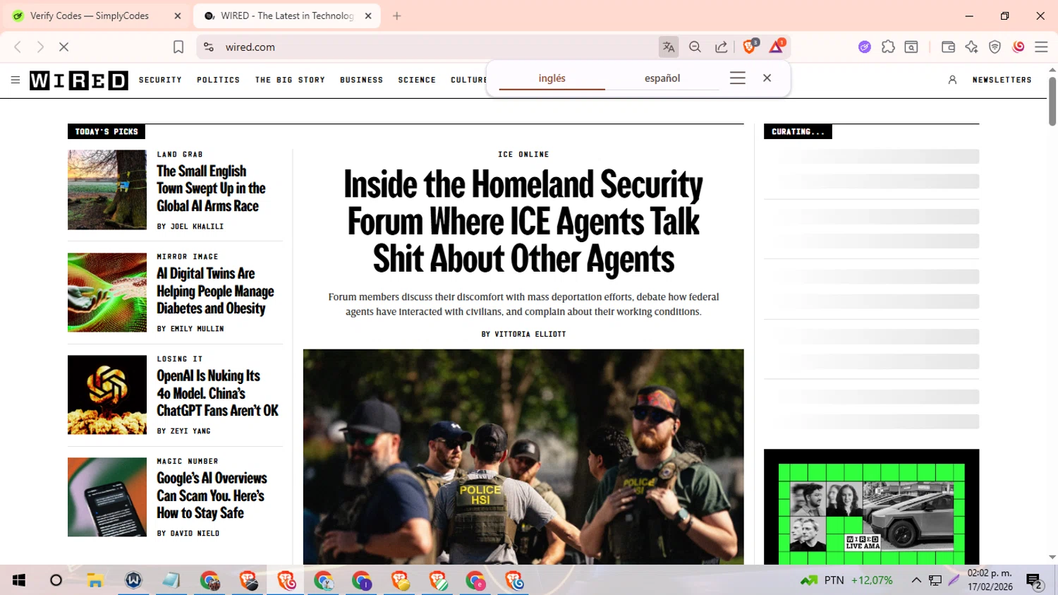 WIRED promo code screenshot showing code WIRED50 applied at WIRED checkout page. Uploaded by SimplyCodes community member Ingeniero on Feb 17, 2026