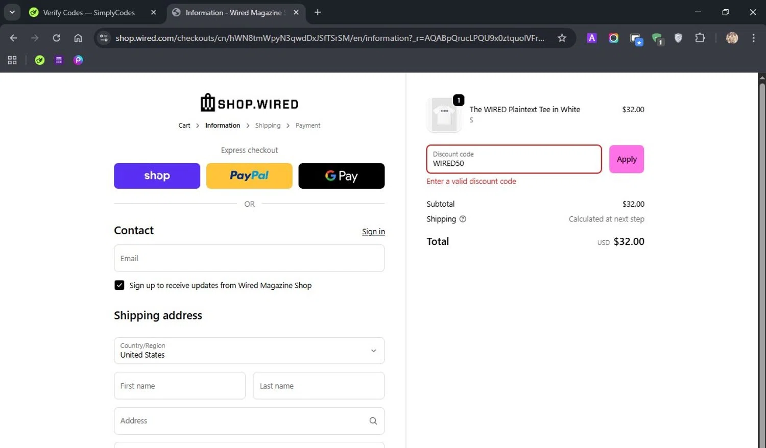 WIRED promo code screenshot showing code WIRED50 applied at WIRED checkout page. Uploaded by SimplyCodes community member ROCKSORD_2 on Feb 17, 2026