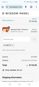Wisdom Panel coupon verification screenshot