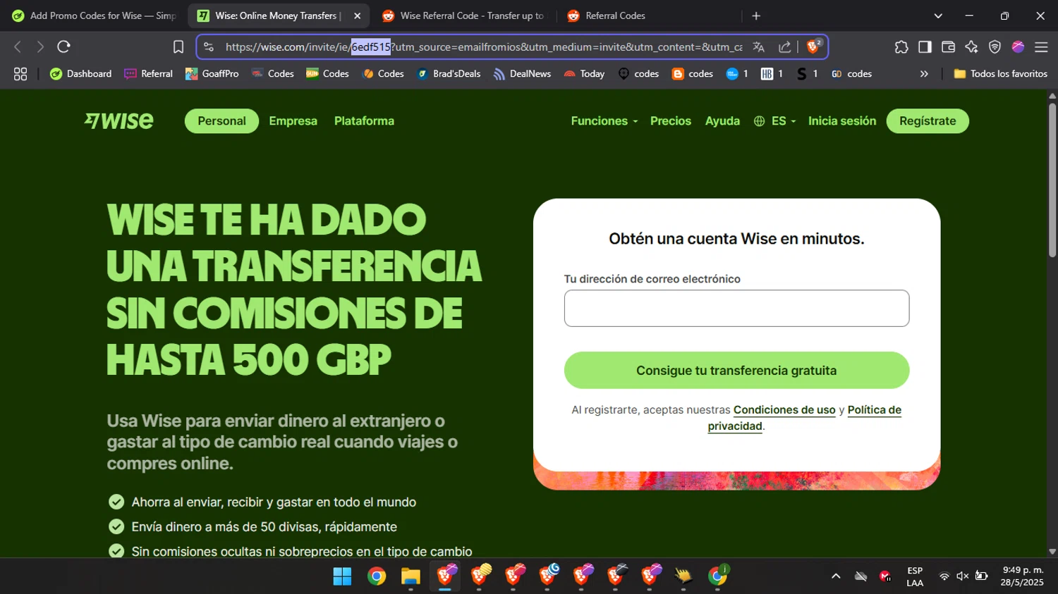 Wise coupon code screenshot showing code 6edf515 applied at Wise checkout page. Uploaded by SimplyCodes community member BabaYaga on May 29, 2025