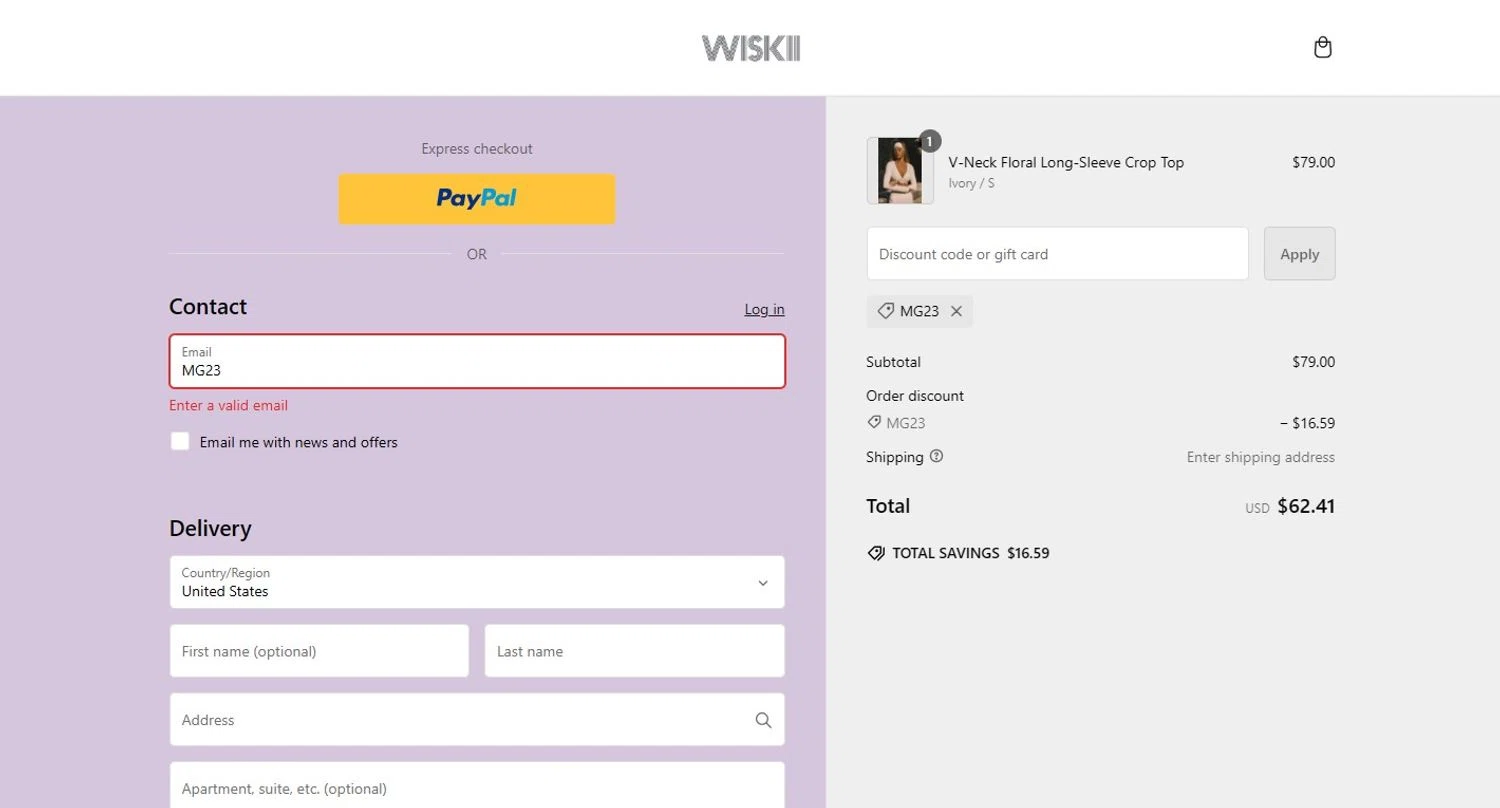 where to use WISKII Active promo code box