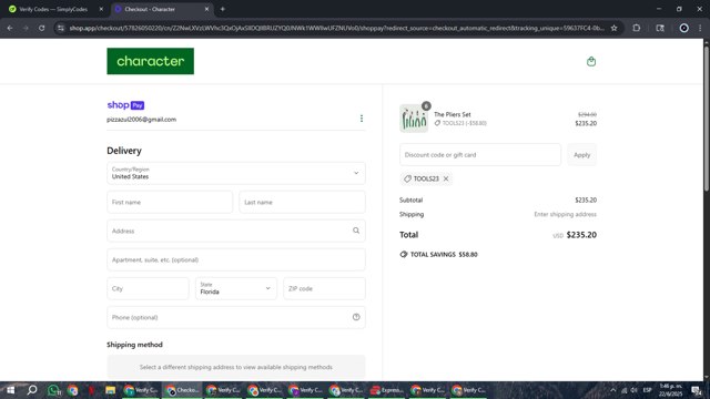 Character checkout page showing Character promo code box | Screenshot taken by SimplyCodes community member on Jun 22, 2025