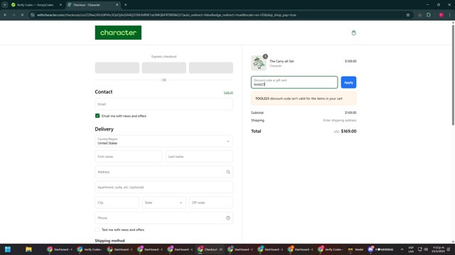 Character checkout page showing Character promo code box | Screenshot taken by SimplyCodes community member on Mar 13, 2025