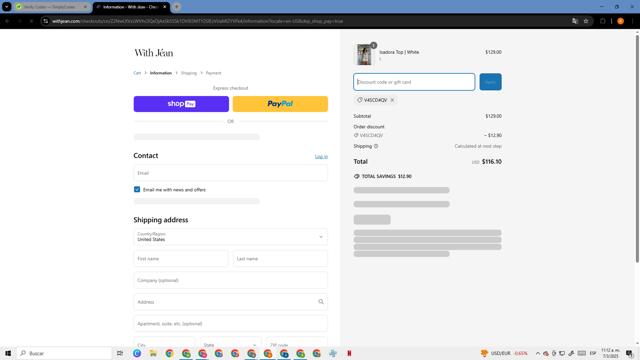 With Jéan US checkout page showing With Jéan US promo code box | Screenshot taken by SimplyCodes community member on Mar 7, 2025