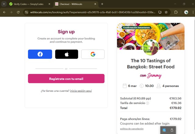 Withlocals checkout page showing Withlocals coupon code box | Screenshot taken by SimplyCodes community member on Mar 5, 2025