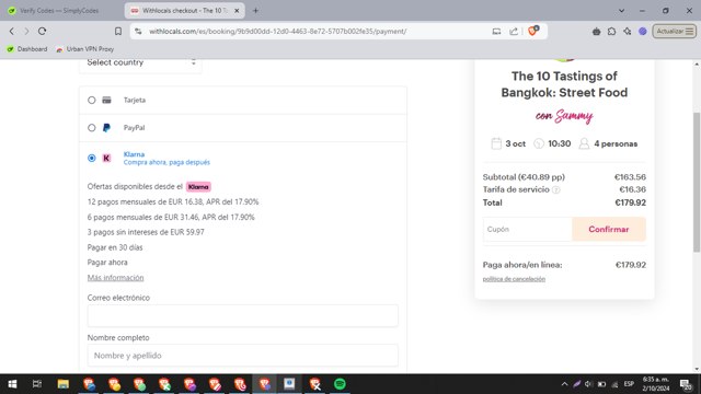 Withlocals checkout page showing Withlocals coupon code box | Screenshot taken by SimplyCodes community member on Oct 2, 2024