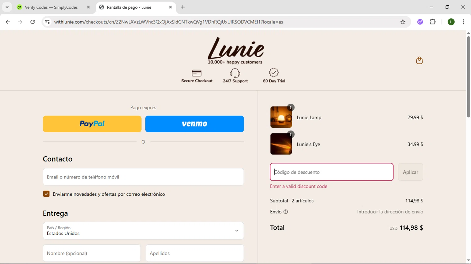 Lunie promo code screenshot showing code JIMMYDOHENY applied at Lunie checkout page. Uploaded by SimplyCodes community member DUCATI on May 28, 2025