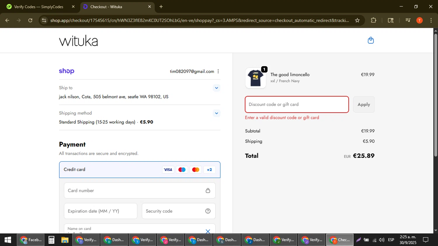 Wituka discount code screenshot showing code Carfreew20 applied at Wituka checkout page. Uploaded by SimplyCodes community member ShrewdAce8338 on Sep 30, 2025