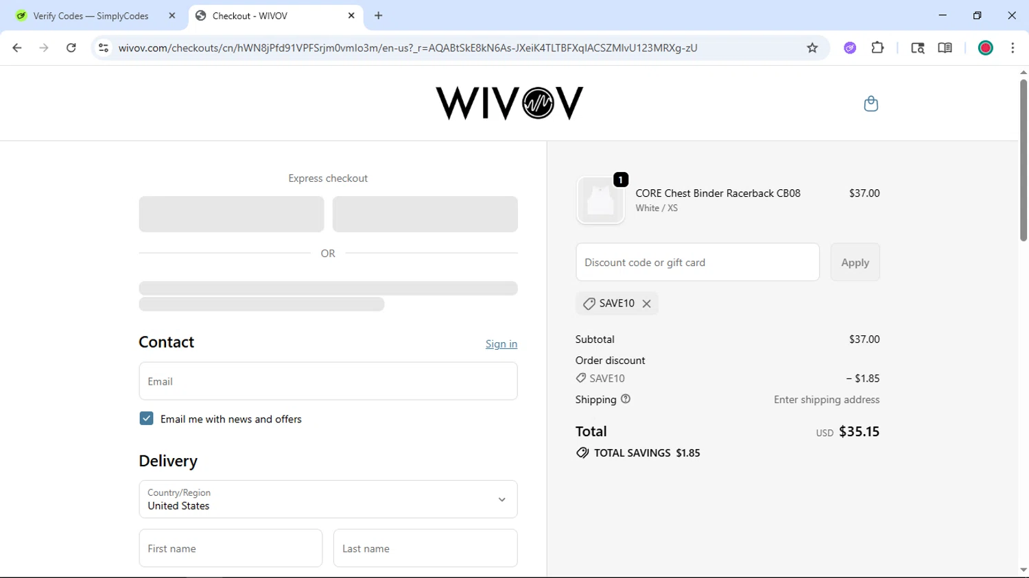 Wivov checkout page showing Wivov discount code box | Screenshot taken by SimplyCodes community member on Feb 13, 2026