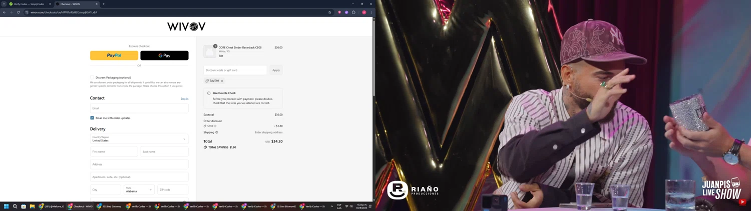 Wivov discount code screenshot showing code save10 applied at Wivov checkout page. Uploaded by SimplyCodes community member TreasureWarden457 on Aug 16, 2025