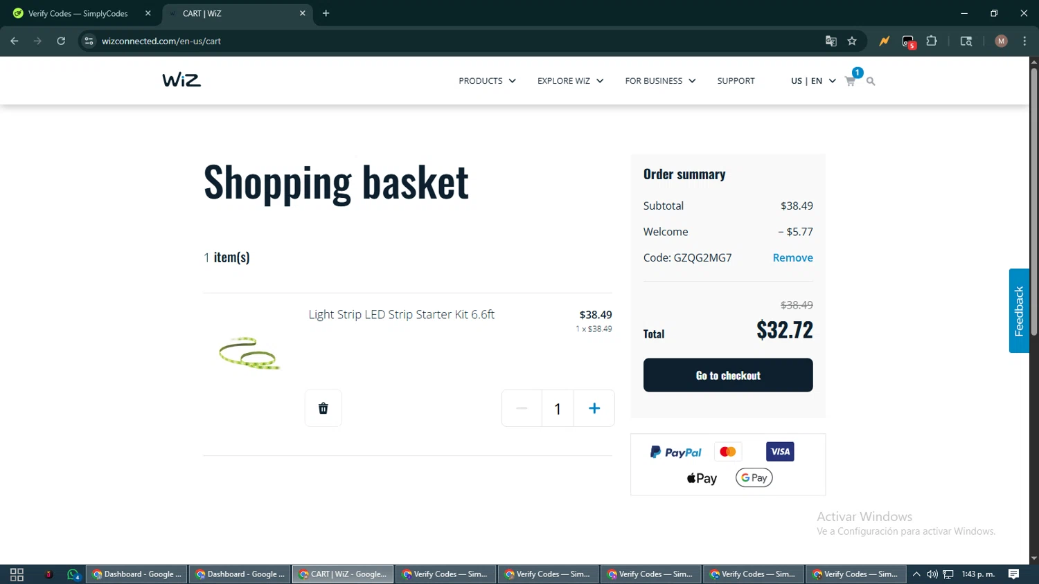 WiZ checkout page showing WiZ promo code box | Screenshot taken by SimplyCodes community member on Jul 10, 2025