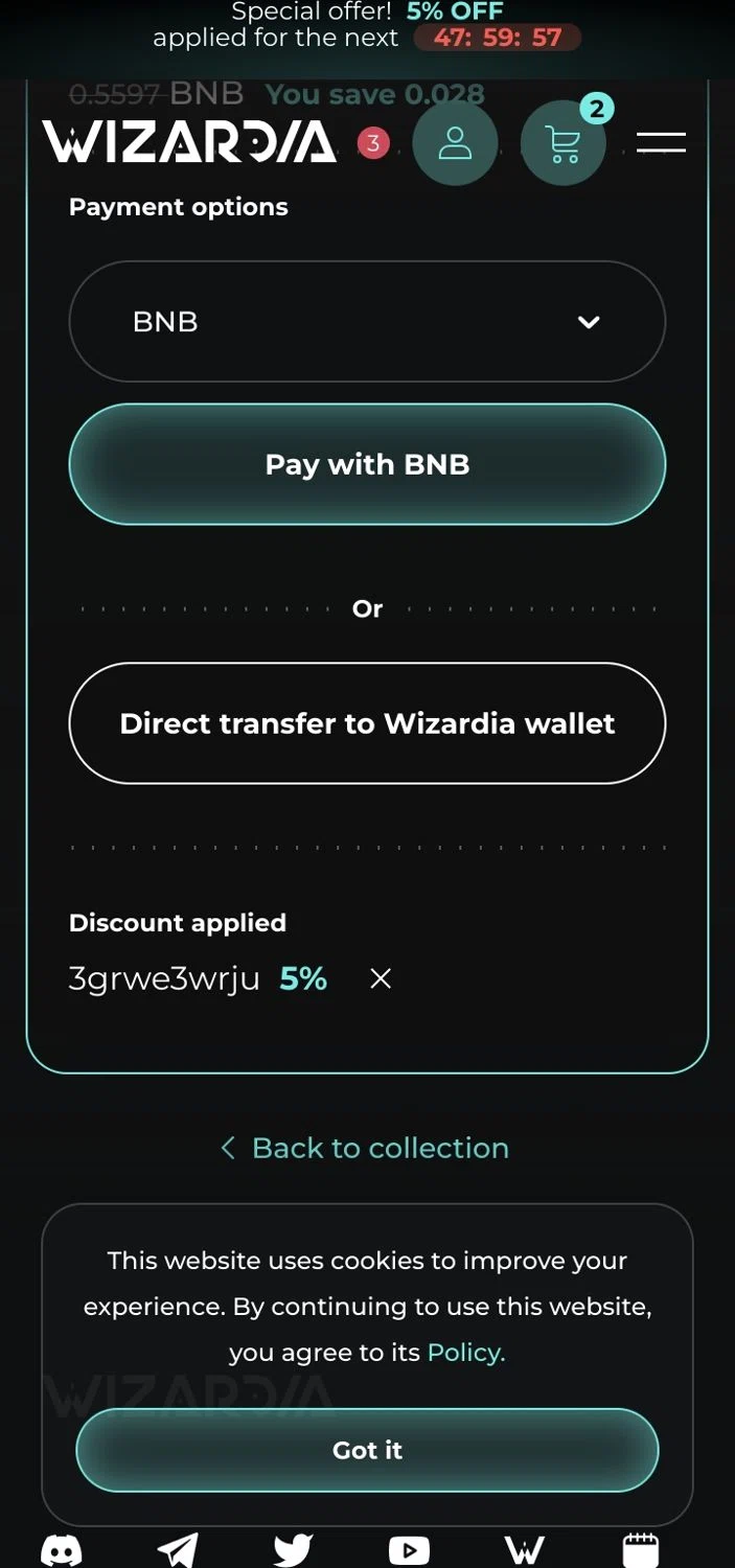 Wizardia promo code screenshot showing code 3grwe3wrju applied at Wizardia checkout page. Uploaded by SimplyCodes community member JesusLand2004 on Apr 7, 2025