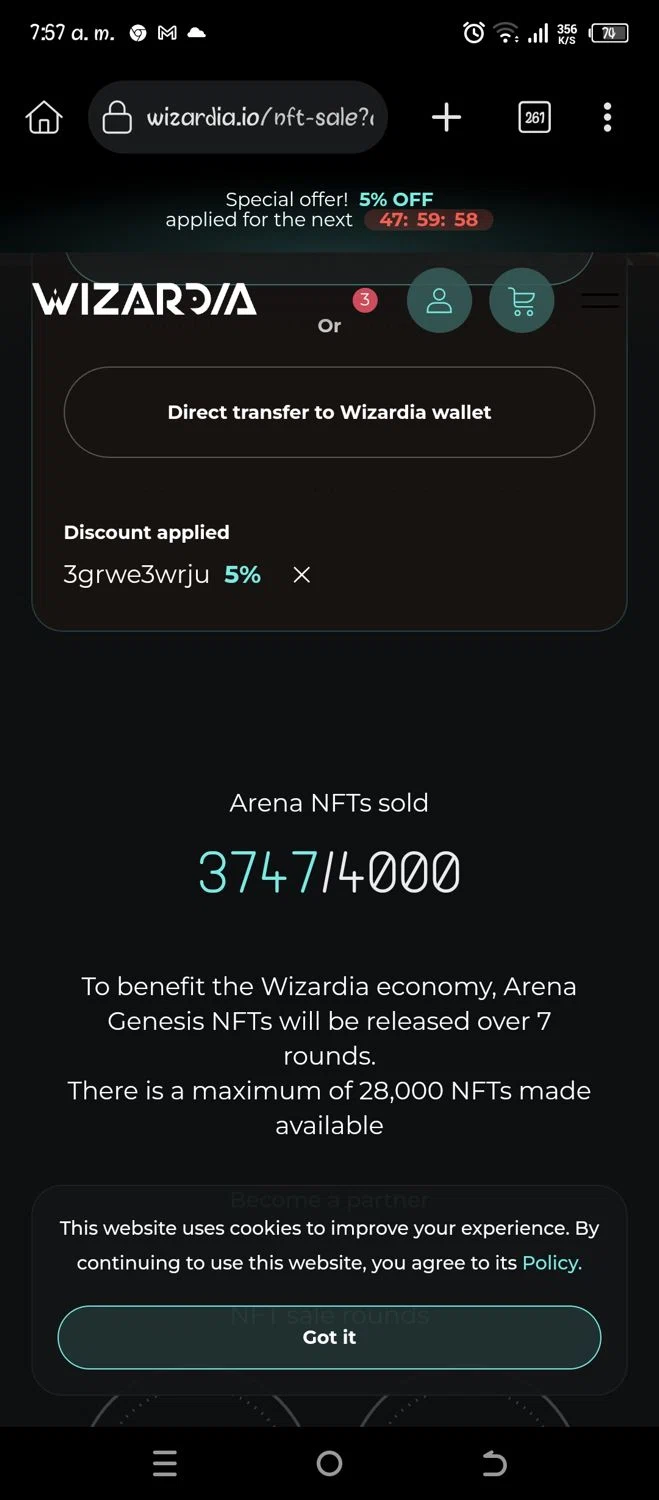 Wizardia checkout page showing Wizardia promo code box | Screenshot taken by SimplyCodes community member on Apr 7, 2025