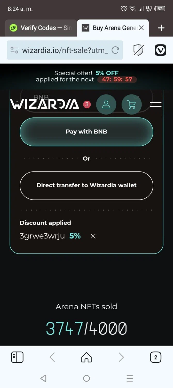 Wizardia checkout page showing Wizardia promo code box | Screenshot taken by SimplyCodes community member on Aug 13, 2024
