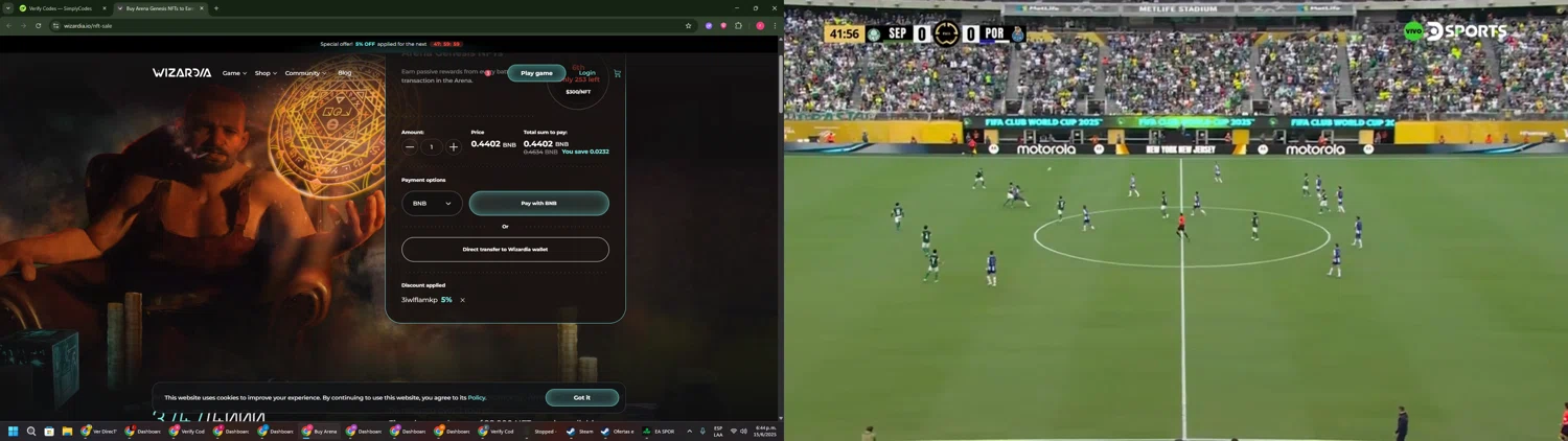 Wizardia promo code screenshot showing code 3iwlflamkp applied at Wizardia checkout page. Uploaded by SimplyCodes community member CouponSage7331 on Jun 15, 2025