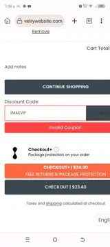 Wholesale Jewelry Website coupon verification screenshot