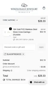 Wholesale Jewelry Website coupon verification screenshot