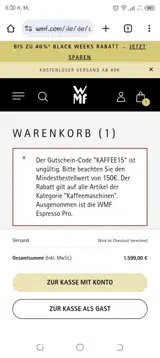 KAFFEE15 coupon verification screenshot