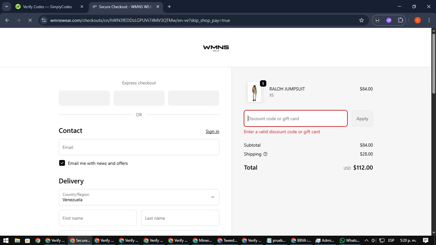 WMNS WEAR discount code screenshot showing code new_wmn10 applied at WMNS WEAR checkout page. Uploaded by SimplyCodes community member NatanaelCano on Oct 2, 2025