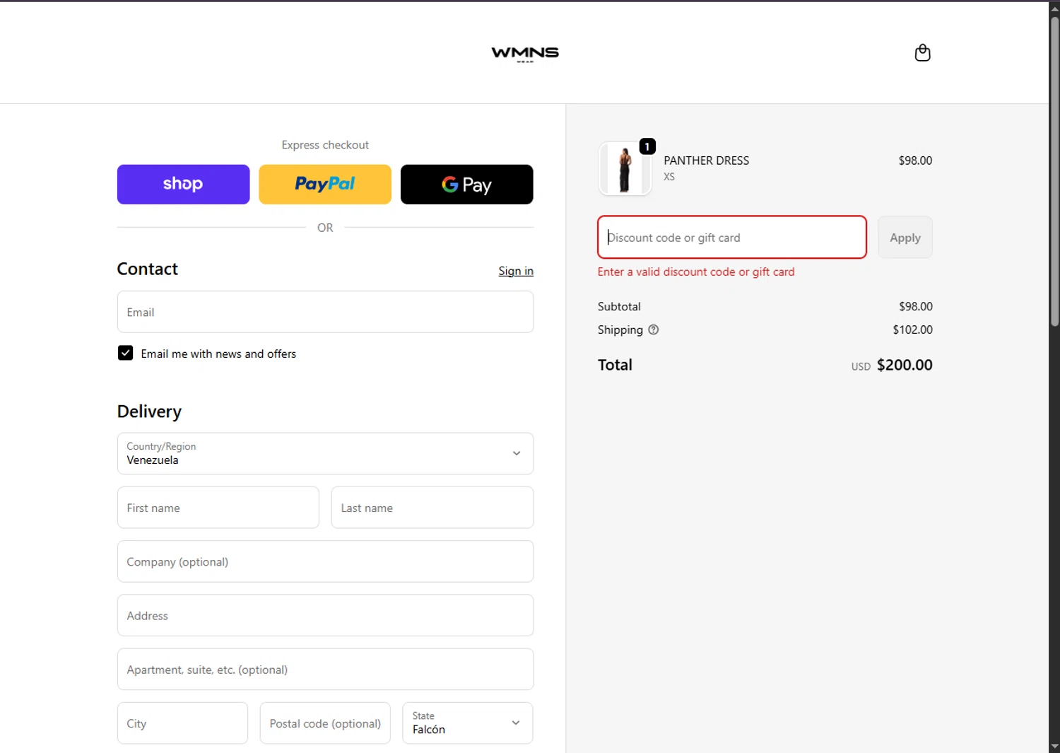 WMNS WEAR discount code screenshot showing code WMNS10 applied at WMNS WEAR checkout page. Uploaded by SimplyCodes community member VoucherFinder3467 on Nov 29, 2025
