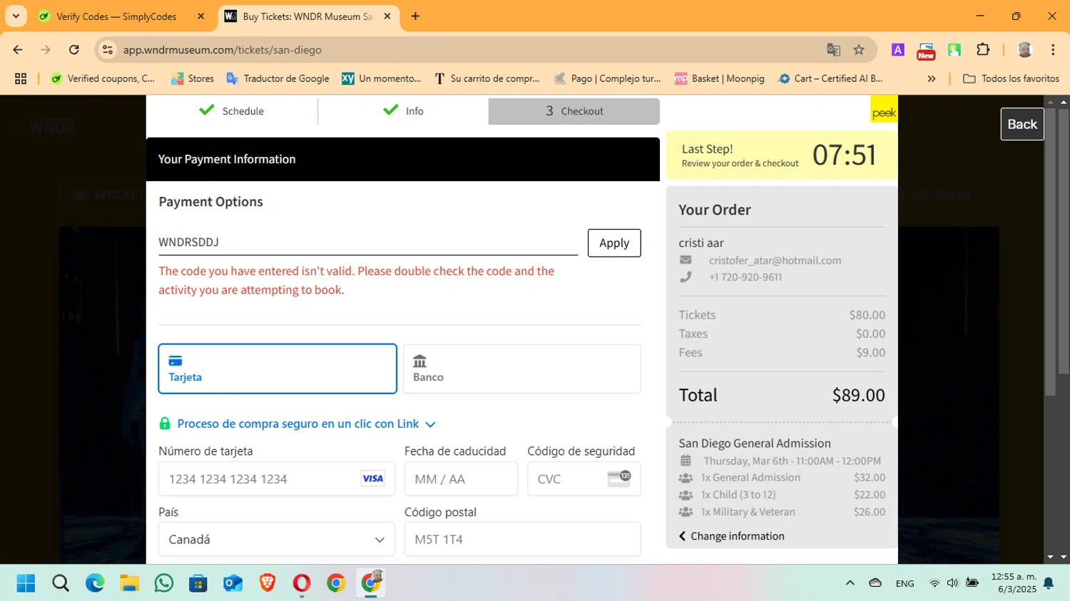 WNDR promo code screenshot showing code WNDRSDDJ applied at WNDR checkout page. Uploaded by SimplyCodes community member ManuelF on Mar 6, 2025