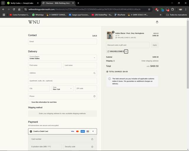 With Nothing Underneath checkout page showing With Nothing Underneath discount code box | Screenshot taken by SimplyCodes community member on Feb 26, 2025