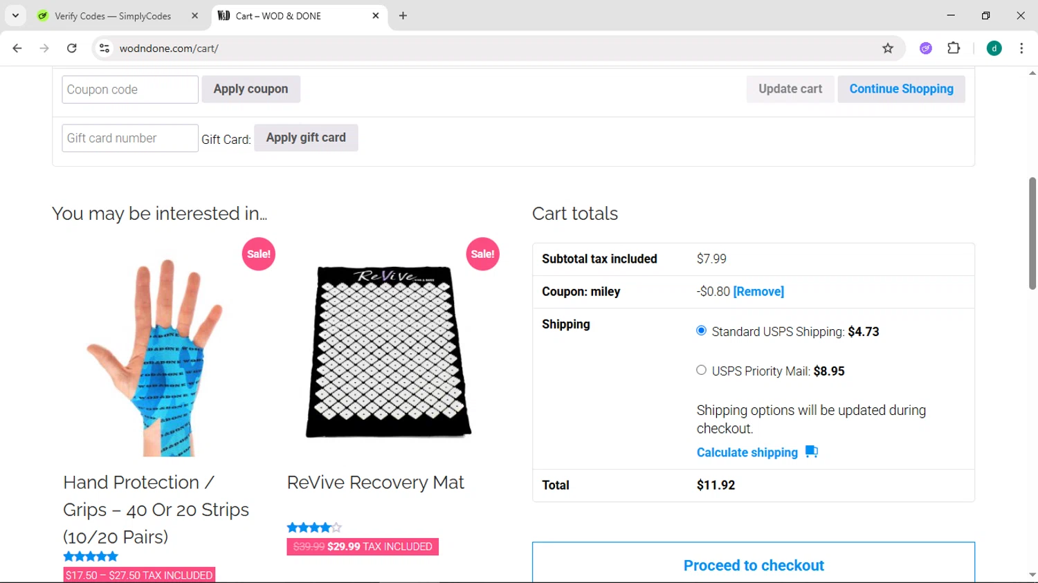 Wod & Done coupon code screenshot showing code Miley applied at Wod & Done checkout page. Uploaded by SimplyCodes community member HEROESCUDA on May 26, 2025
