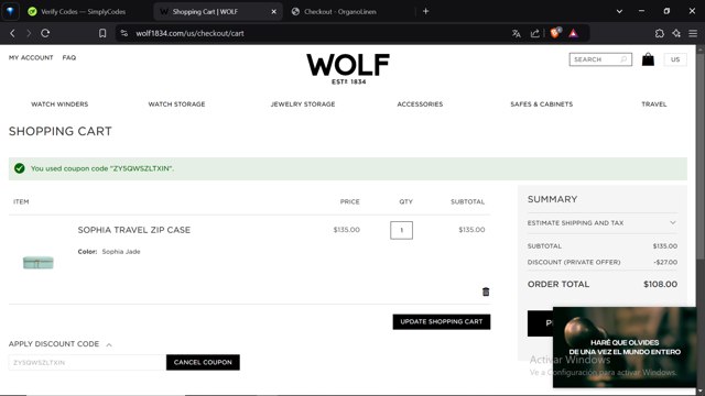 WOLF checkout page showing WOLF discount code box | Screenshot taken by SimplyCodes community member on Jan 31, 2025