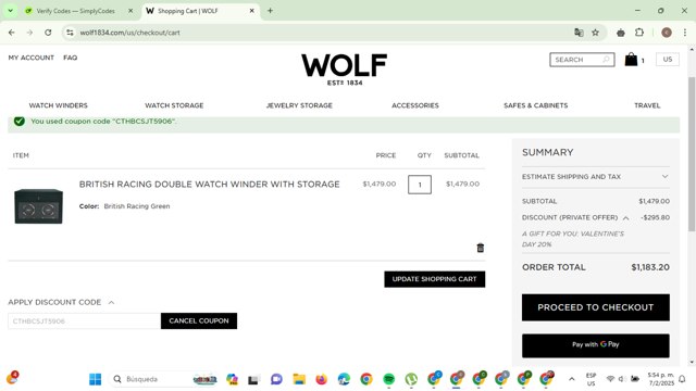 WOLF checkout page showing WOLF discount code box | Screenshot taken by SimplyCodes community member on Feb 7, 2025