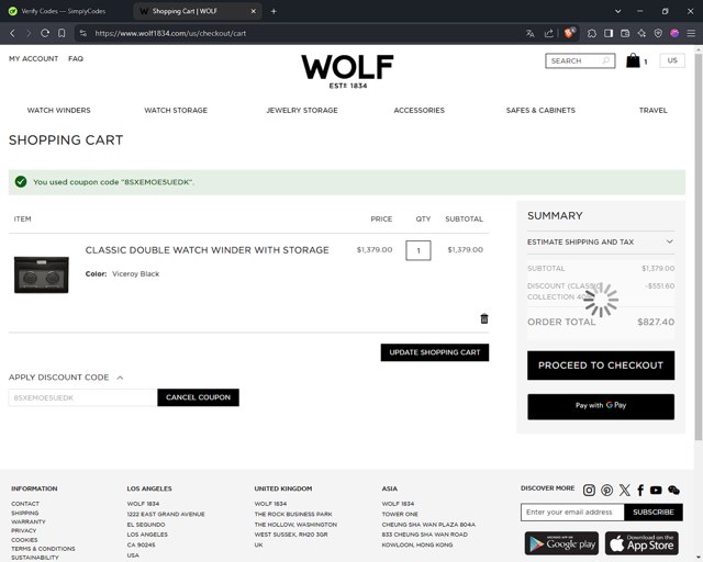 WOLF checkout page showing WOLF discount code box | Screenshot taken by SimplyCodes community member on Mar 3, 2025