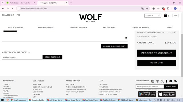 WOLF checkout page showing WOLF discount code box | Screenshot taken by SimplyCodes community member on Mar 4, 2025