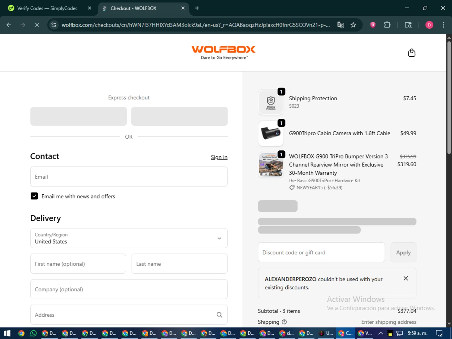 Wolfbox checkout page showing Wolfbox discount code box | Screenshot taken by SimplyCodes community member on Jan 6, 2026
