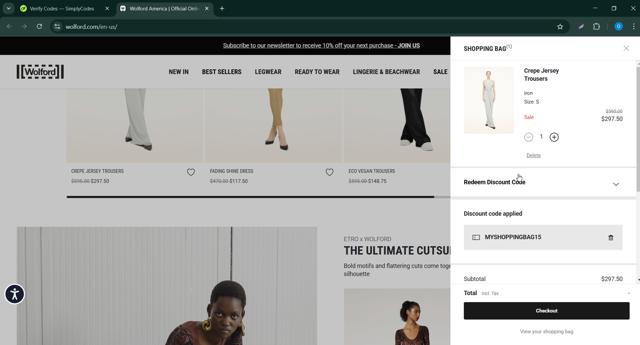 Wolford checkout page showing Wolford discount code box | Screenshot taken by SimplyCodes community member on Mar 3, 2025