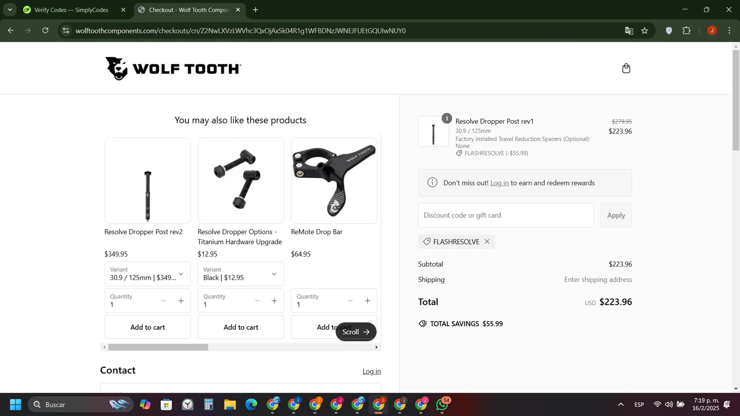 Wolf Tooth checkout page showing Wolf Tooth discount code box | Screenshot taken by SimplyCodes community member on Feb 16, 2025