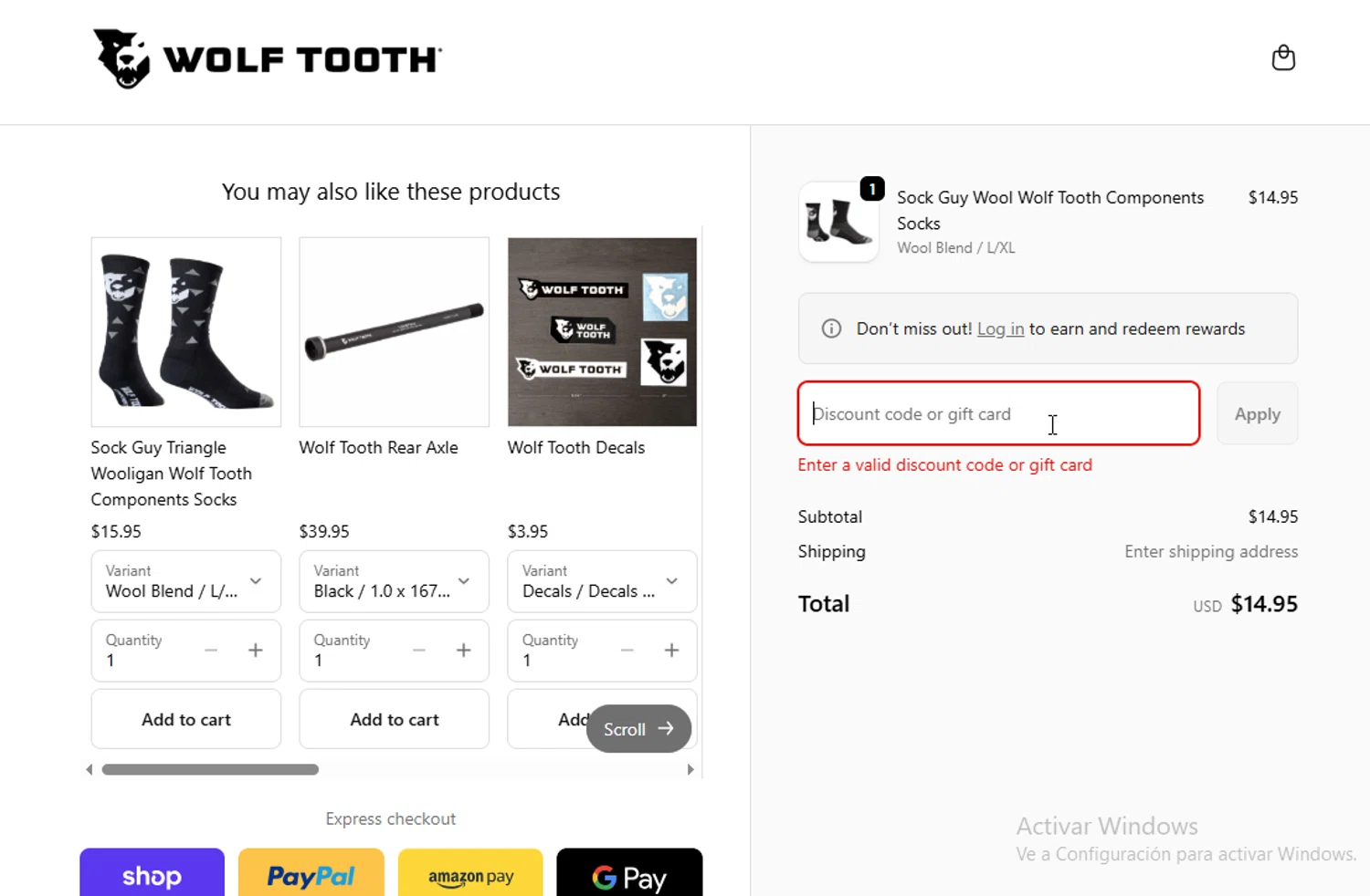 Wolf Tooth discount code screenshot showing code MERCHSALE25 applied at Wolf Tooth checkout page. Uploaded by SimplyCodes community member VictoriousElite9587 on Oct 5, 2025